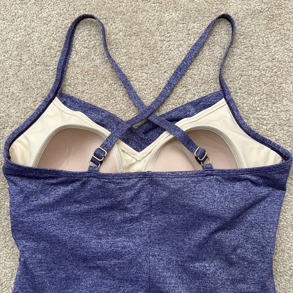 Lands' End Cross Back V Neck Ruched Purple Shimmer One Piece Swimsuit Size 12 - Picture 4 of 7